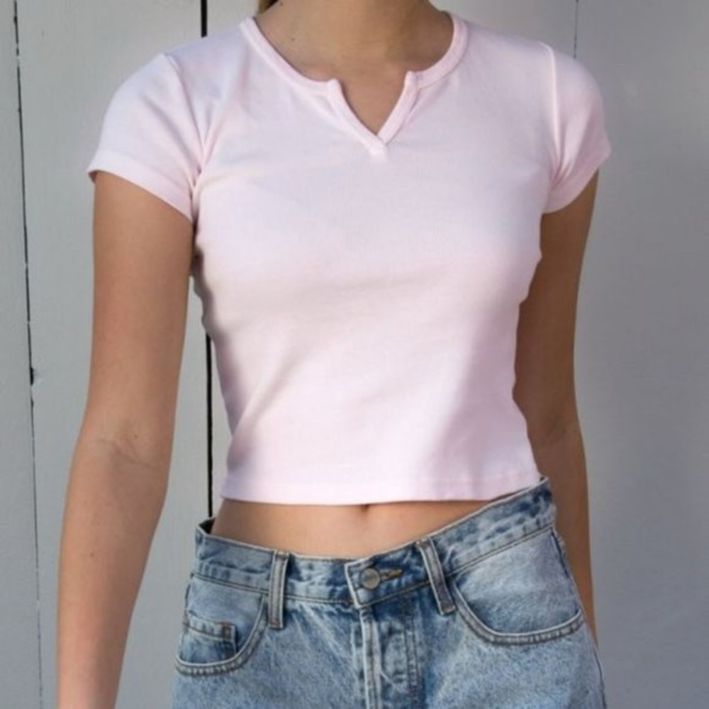 Brandy Melville Pink Fitted Crop T-Shirt